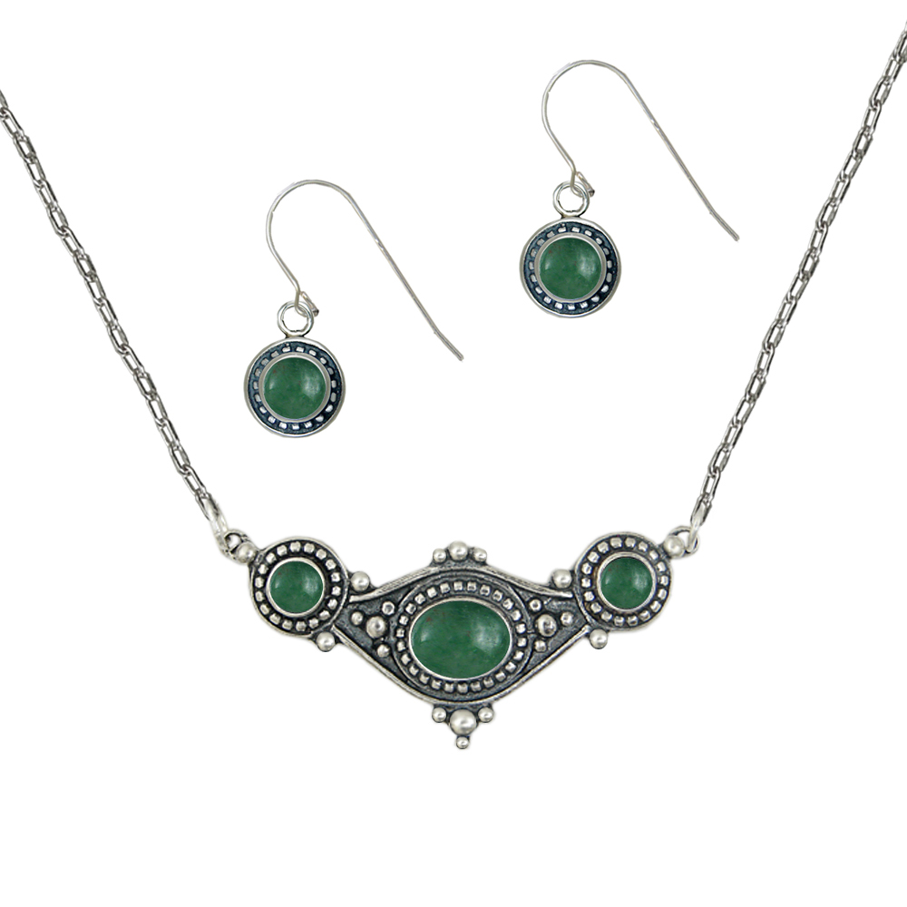 Sterling Silver Designer Necklace Earrings Set in Jade